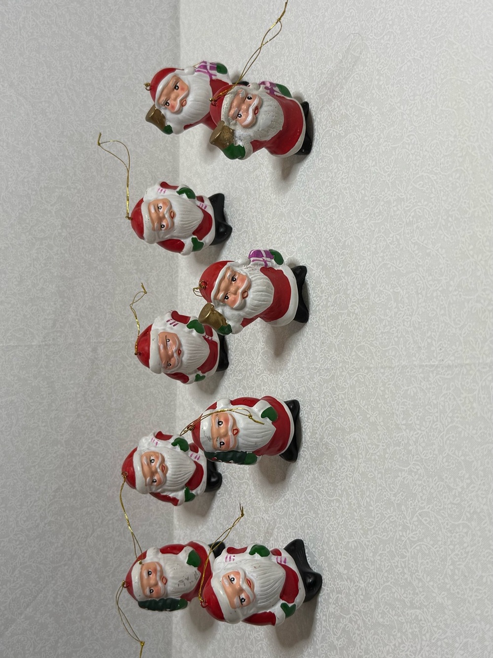 Vintage Lot of 9 Mini Santa Claus Christmas Ornaments Hand Painted Retro Kitsch